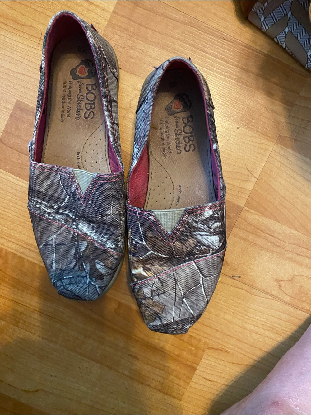 Skechers BOBS Women's Slip-On Camo Flats in Brown and Tan